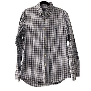 Ralph Lauren plaid navy/white w/ navy horse, long sleeve button down sz M.
